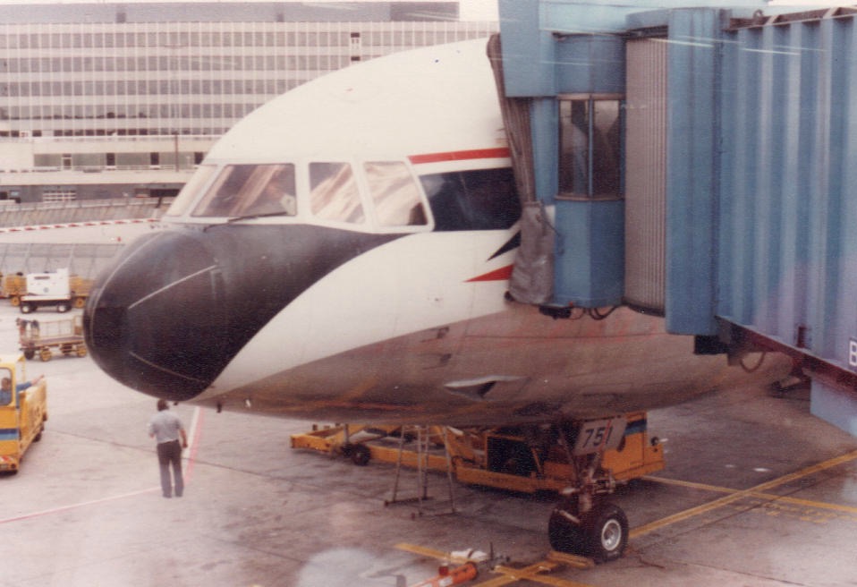 Delta Air Lines L-1011-500 TriStar, Registration N751DA, at the gate at Frankfurt, Germany Airport, August 1982